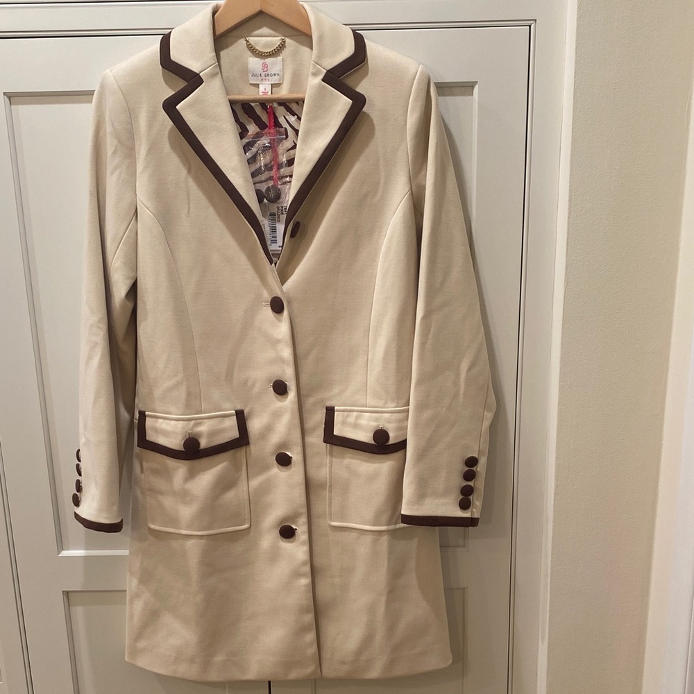 Julie Brown NYC Size Small Cream Jacket with Brown Buttons and Trim